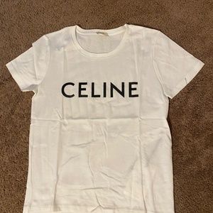 L@@K! NWT Celine Logo White TShirt  SZ S